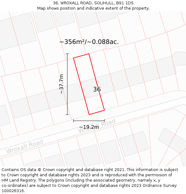 36, WROXALL ROAD, SOLIHULL, B91 1DS: Plot and title map
