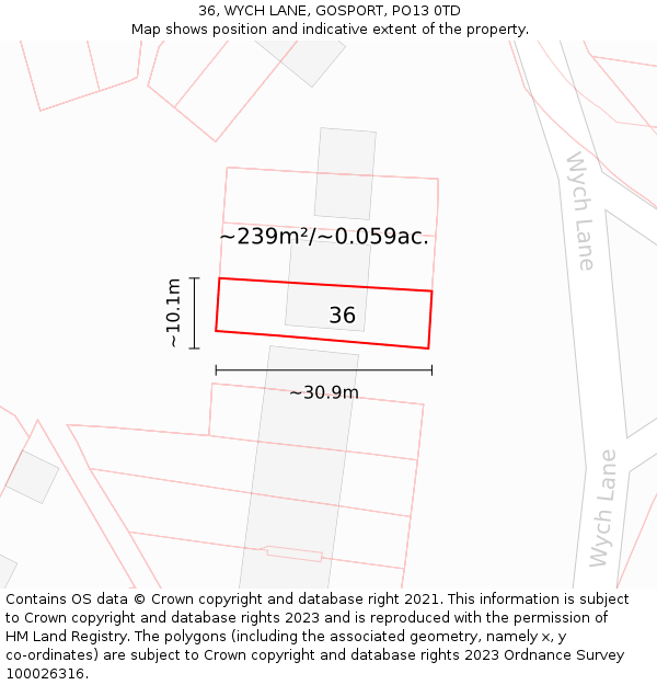 36, WYCH LANE, GOSPORT, PO13 0TD: Plot and title map
