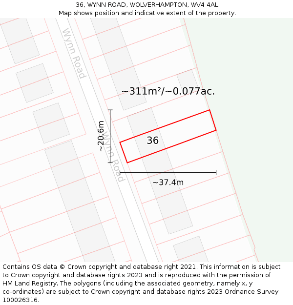 36, WYNN ROAD, WOLVERHAMPTON, WV4 4AL: Plot and title map