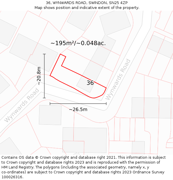 36, WYNWARDS ROAD, SWINDON, SN25 4ZP: Plot and title map