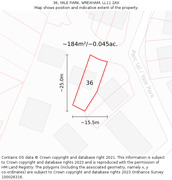 36, YALE PARK, WREXHAM, LL11 2AX: Plot and title map