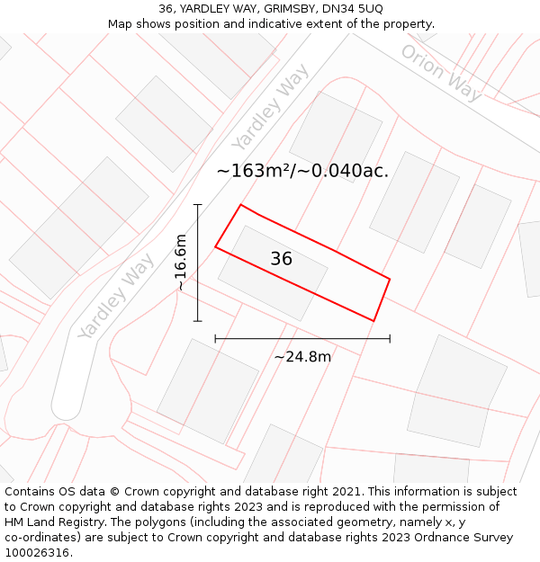 36, YARDLEY WAY, GRIMSBY, DN34 5UQ: Plot and title map
