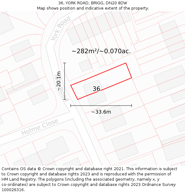 36, YORK ROAD, BRIGG, DN20 8DW: Plot and title map