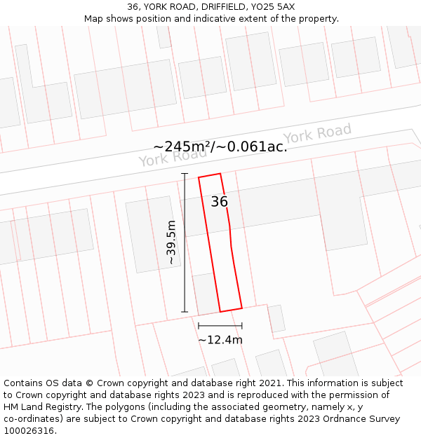 36, YORK ROAD, DRIFFIELD, YO25 5AX: Plot and title map