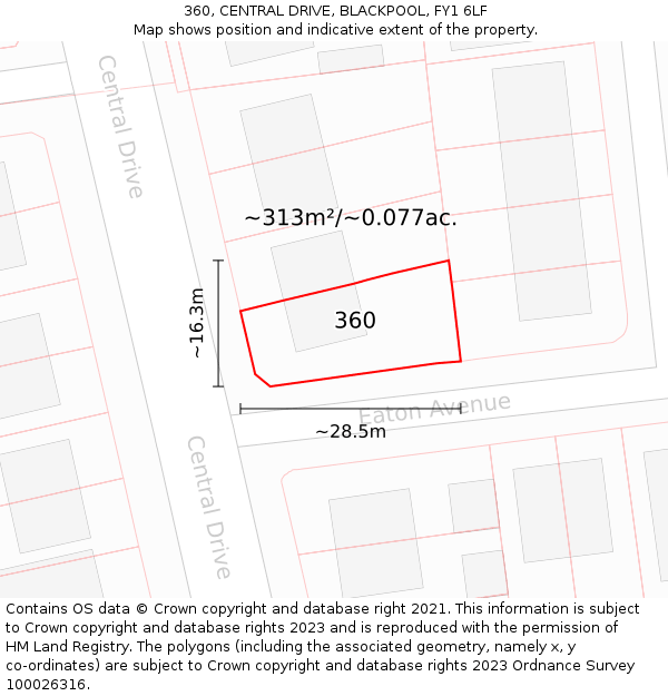 360, CENTRAL DRIVE, BLACKPOOL, FY1 6LF: Plot and title map