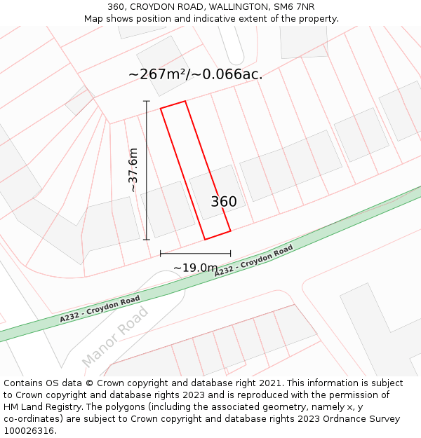 360, CROYDON ROAD, WALLINGTON, SM6 7NR: Plot and title map