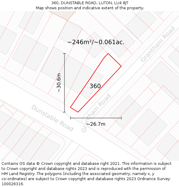 360, DUNSTABLE ROAD, LUTON, LU4 8JT: Plot and title map