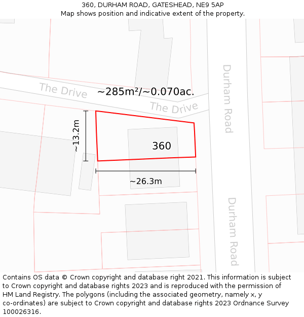 360, DURHAM ROAD, GATESHEAD, NE9 5AP: Plot and title map