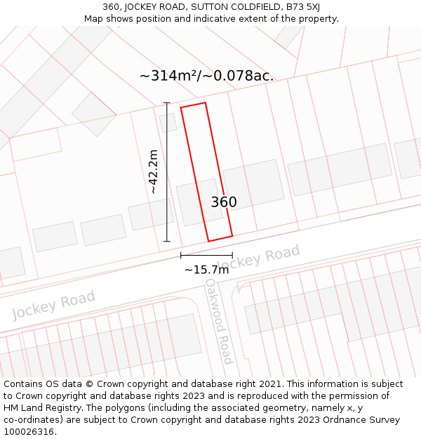 360, JOCKEY ROAD, SUTTON COLDFIELD, B73 5XJ: Plot and title map