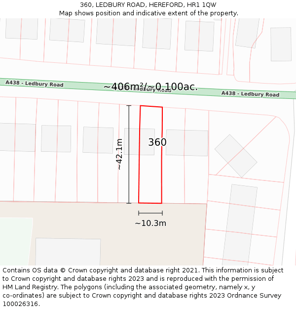 360, LEDBURY ROAD, HEREFORD, HR1 1QW: Plot and title map