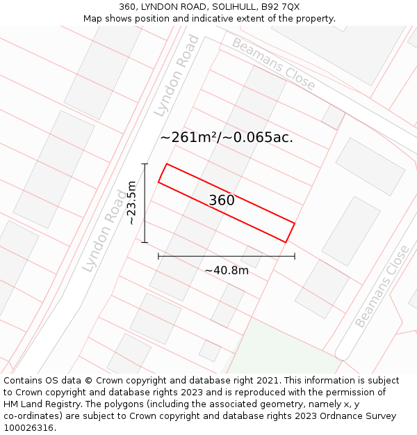 360, LYNDON ROAD, SOLIHULL, B92 7QX: Plot and title map