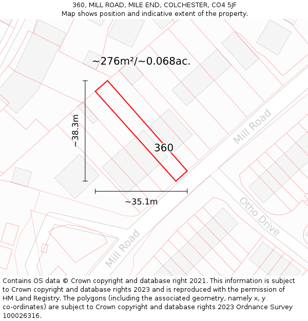 360, MILL ROAD, MILE END, COLCHESTER, CO4 5JF: Plot and title map