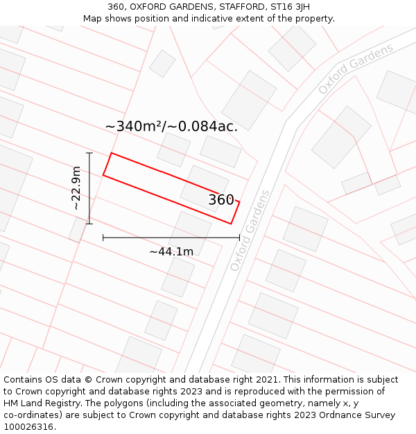 360, OXFORD GARDENS, STAFFORD, ST16 3JH: Plot and title map
