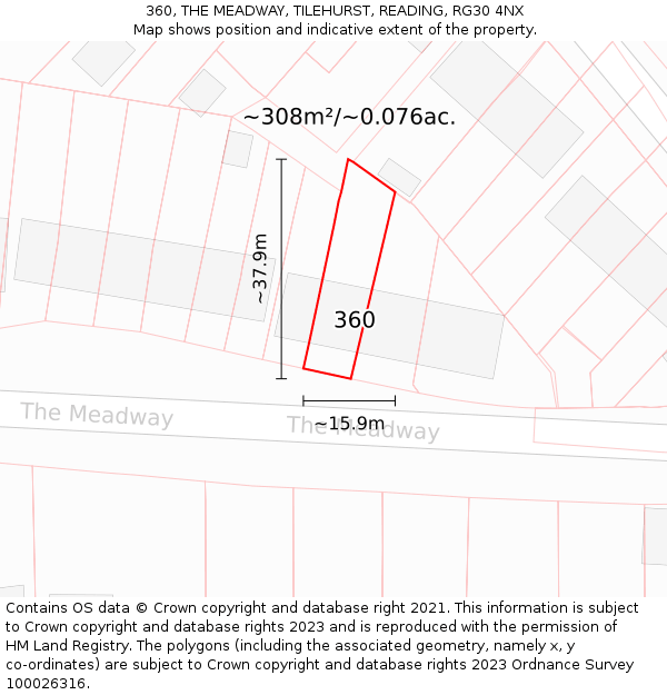 360, THE MEADWAY, TILEHURST, READING, RG30 4NX: Plot and title map