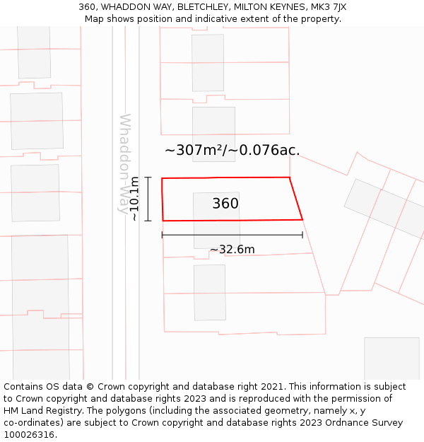 360, WHADDON WAY, BLETCHLEY, MILTON KEYNES, MK3 7JX: Plot and title map
