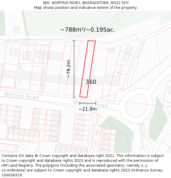 360, WORTING ROAD, BASINGSTOKE, RG22 5DY: Plot and title map