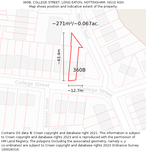 360B, COLLEGE STREET, LONG EATON, NOTTINGHAM, NG10 4GN: Plot and title map