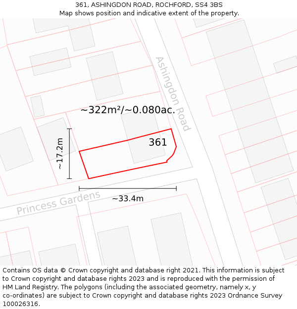 361, ASHINGDON ROAD, ROCHFORD, SS4 3BS: Plot and title map
