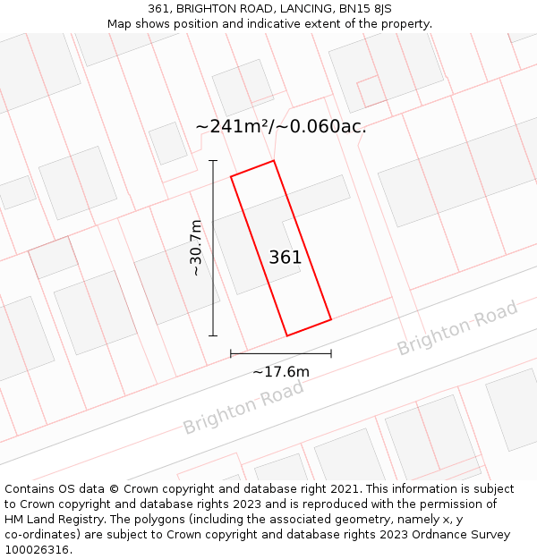 361, BRIGHTON ROAD, LANCING, BN15 8JS: Plot and title map