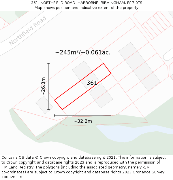 361, NORTHFIELD ROAD, HARBORNE, BIRMINGHAM, B17 0TS: Plot and title map