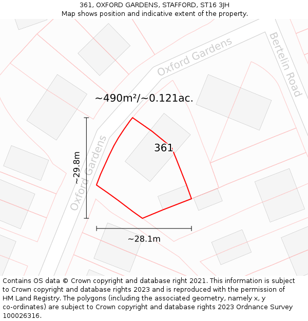 361, OXFORD GARDENS, STAFFORD, ST16 3JH: Plot and title map