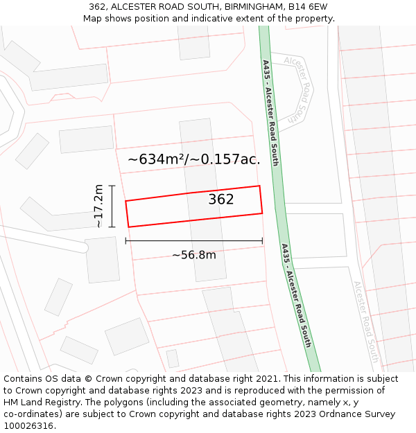 362, ALCESTER ROAD SOUTH, BIRMINGHAM, B14 6EW: Plot and title map