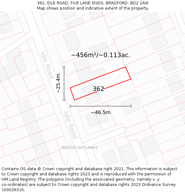 362, IDLE ROAD, FIVE LANE ENDS, BRADFORD, BD2 2AW: Plot and title map