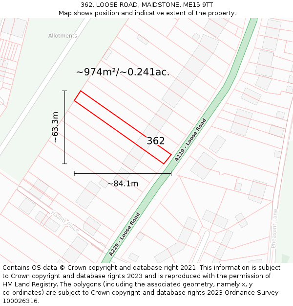 362, LOOSE ROAD, MAIDSTONE, ME15 9TT: Plot and title map