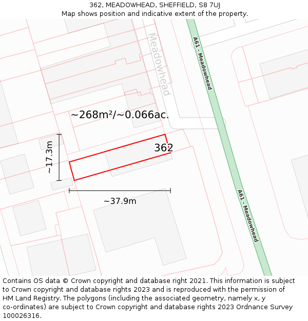 362, MEADOWHEAD, SHEFFIELD, S8 7UJ: Plot and title map