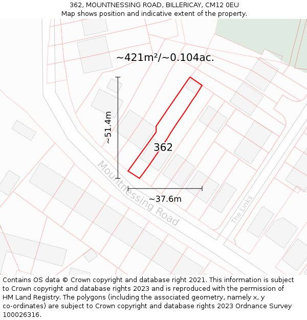 362, MOUNTNESSING ROAD, BILLERICAY, CM12 0EU: Plot and title map