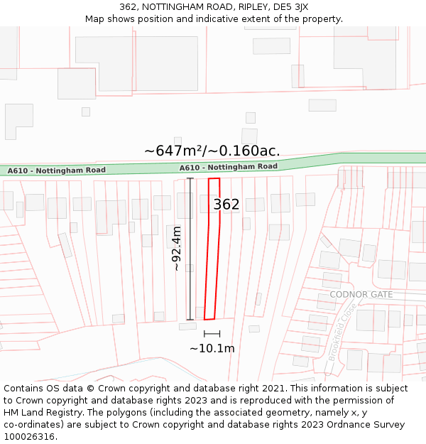 362, NOTTINGHAM ROAD, RIPLEY, DE5 3JX: Plot and title map