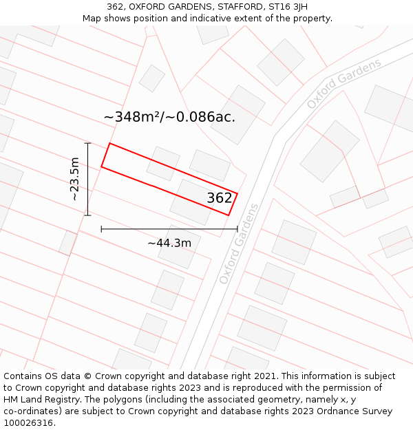 362, OXFORD GARDENS, STAFFORD, ST16 3JH: Plot and title map