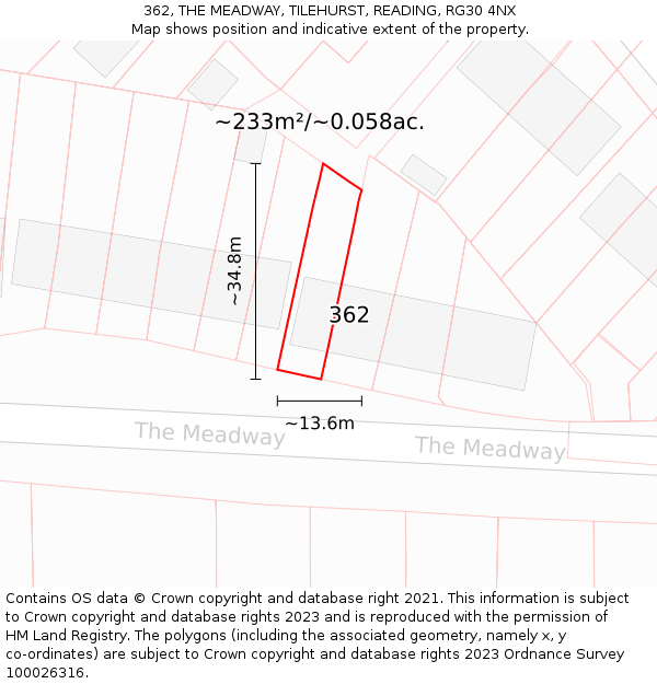 362, THE MEADWAY, TILEHURST, READING, RG30 4NX: Plot and title map