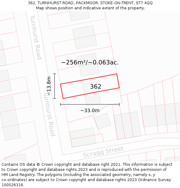 362, TURNHURST ROAD, PACKMOOR, STOKE-ON-TRENT, ST7 4QQ: Plot and title map