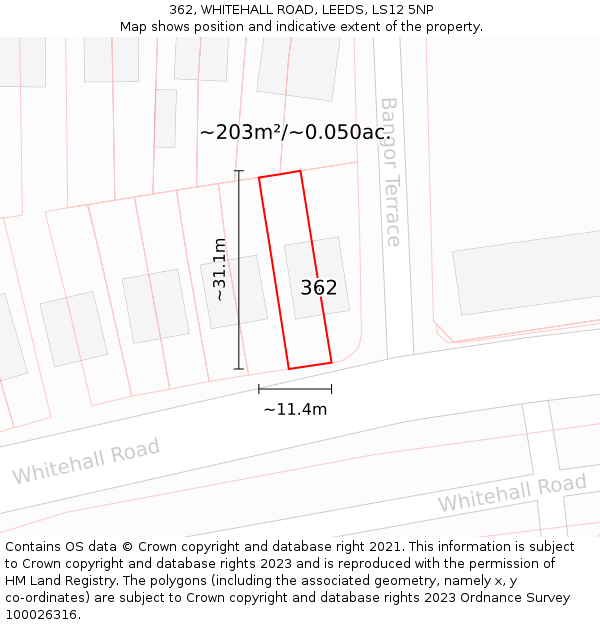 362, WHITEHALL ROAD, LEEDS, LS12 5NP: Plot and title map