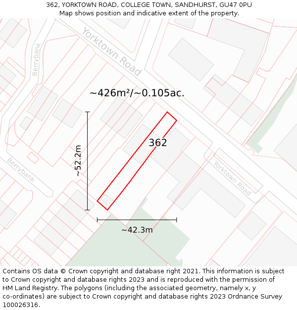 362, YORKTOWN ROAD, COLLEGE TOWN, SANDHURST, GU47 0PU: Plot and title map