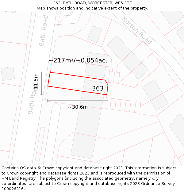 363, BATH ROAD, WORCESTER, WR5 3BE: Plot and title map