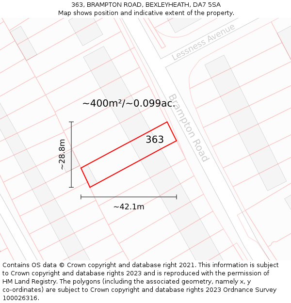 363, BRAMPTON ROAD, BEXLEYHEATH, DA7 5SA: Plot and title map