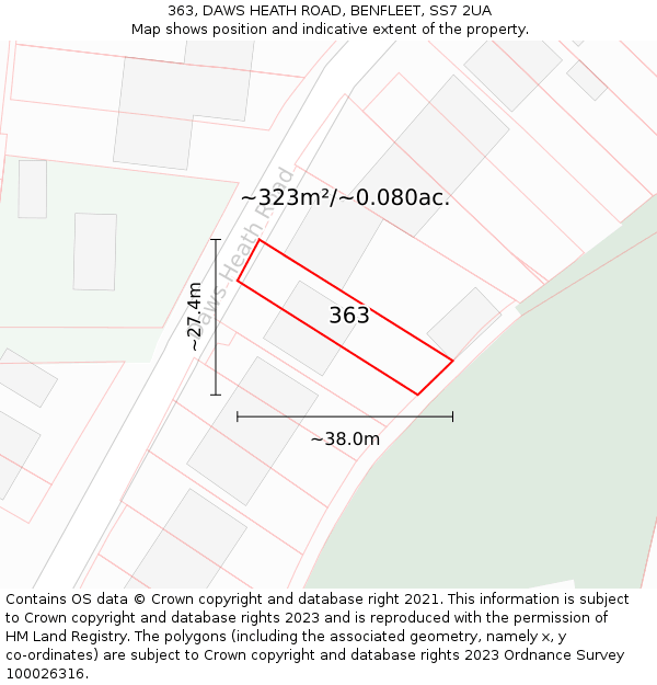 363, DAWS HEATH ROAD, BENFLEET, SS7 2UA: Plot and title map