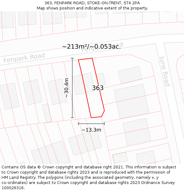 363, FENPARK ROAD, STOKE-ON-TRENT, ST4 2PA: Plot and title map