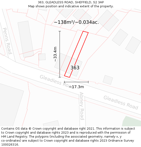 363, GLEADLESS ROAD, SHEFFIELD, S2 3AP: Plot and title map