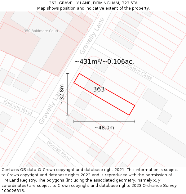 363, GRAVELLY LANE, BIRMINGHAM, B23 5TA: Plot and title map