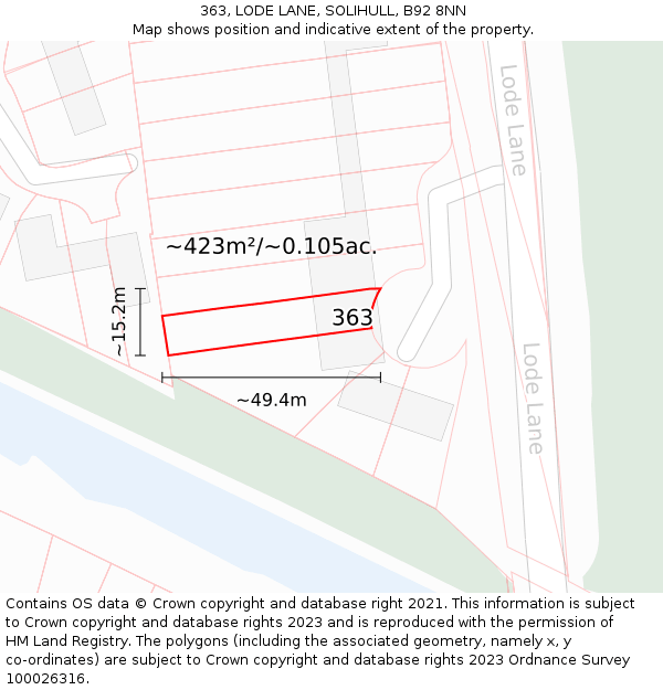 363, LODE LANE, SOLIHULL, B92 8NN: Plot and title map