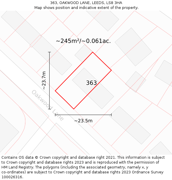 363, OAKWOOD LANE, LEEDS, LS8 3HA: Plot and title map