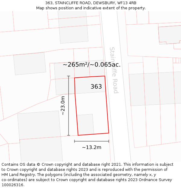 363, STAINCLIFFE ROAD, DEWSBURY, WF13 4RB: Plot and title map