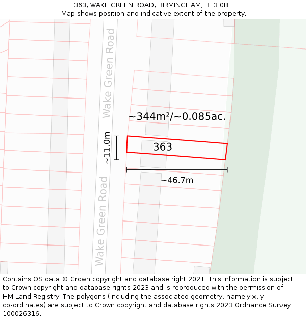 363, WAKE GREEN ROAD, BIRMINGHAM, B13 0BH: Plot and title map