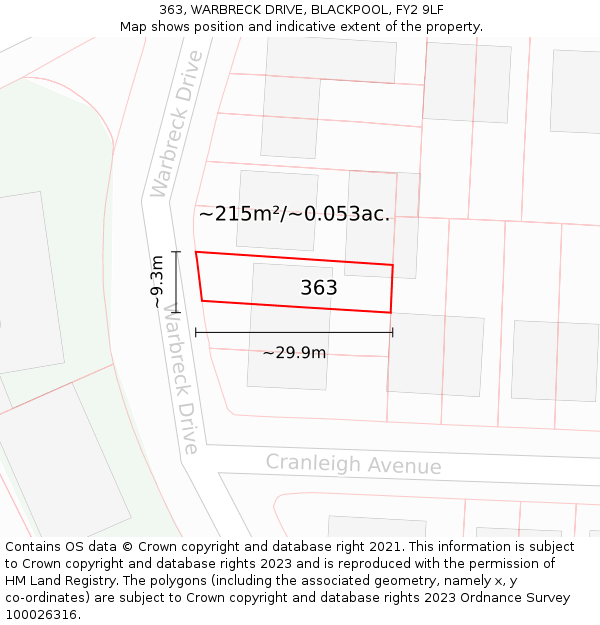 363, WARBRECK DRIVE, BLACKPOOL, FY2 9LF: Plot and title map