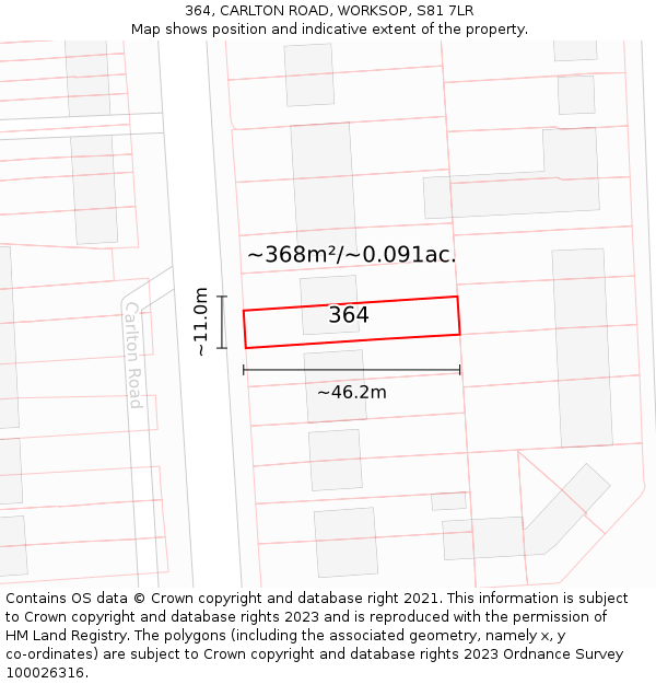 364, CARLTON ROAD, WORKSOP, S81 7LR: Plot and title map