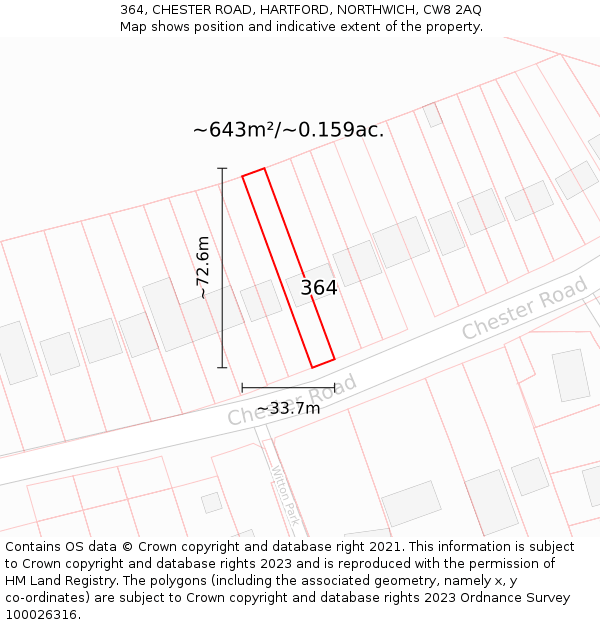 364, CHESTER ROAD, HARTFORD, NORTHWICH, CW8 2AQ: Plot and title map