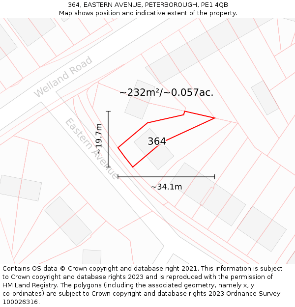 364, EASTERN AVENUE, PETERBOROUGH, PE1 4QB: Plot and title map